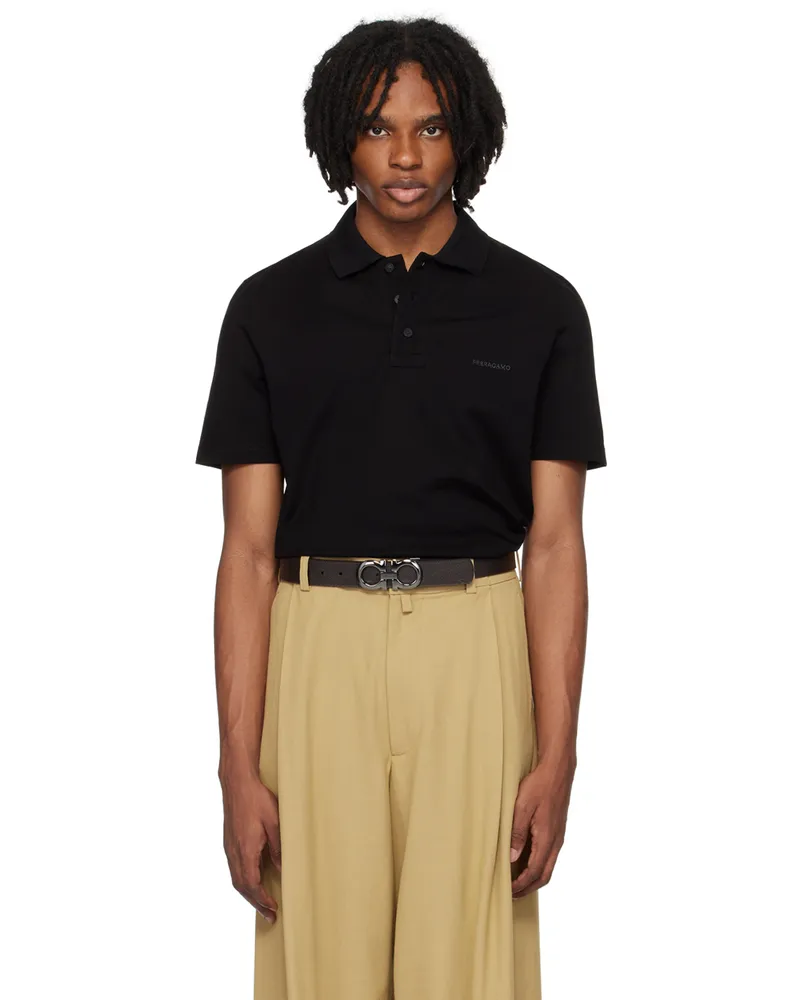 Ferragamo Black Embroidered Polo 3991