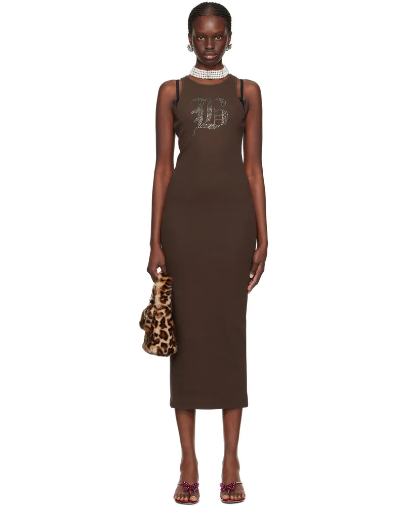 Blumarine Brown Graphic Midi Dress N0541