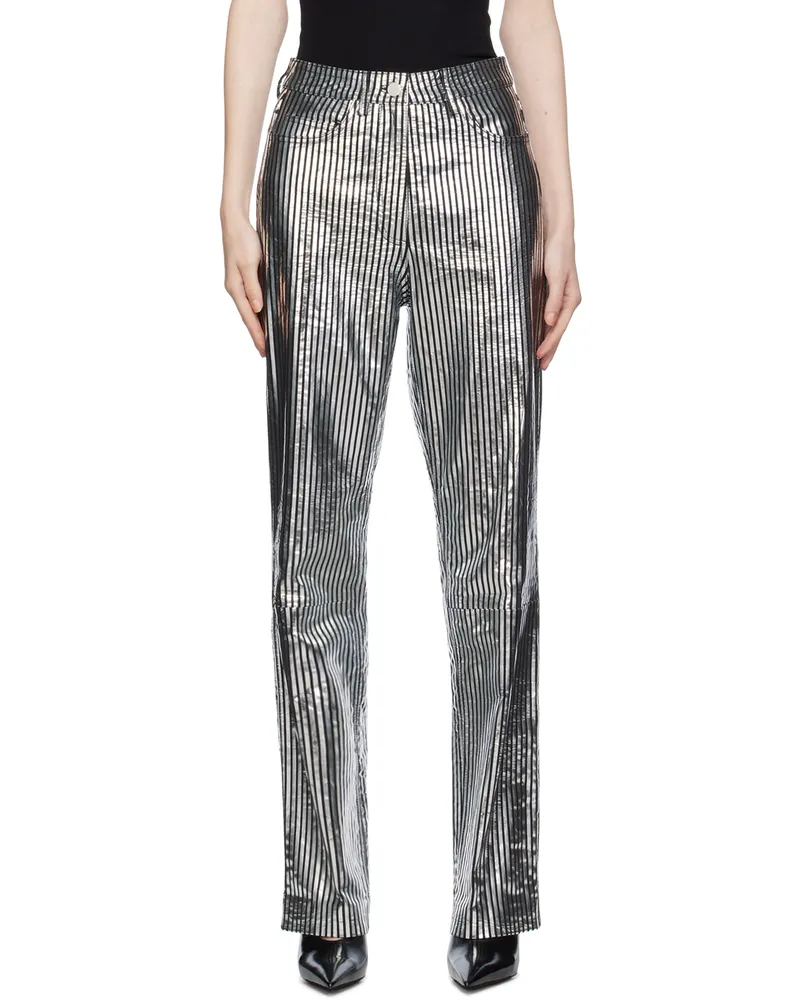ROTATE Birger Christensen Black & Silver Striped Leather Pants 1000