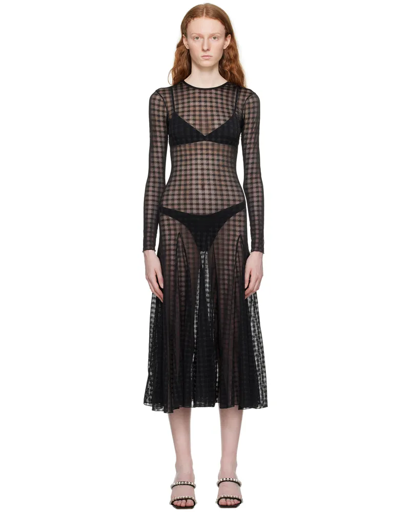 AMI Paris Black Gingham Midi Dress 001