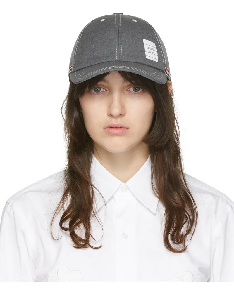 Thom Browne Grey 6-Panel Baseball Cap 035