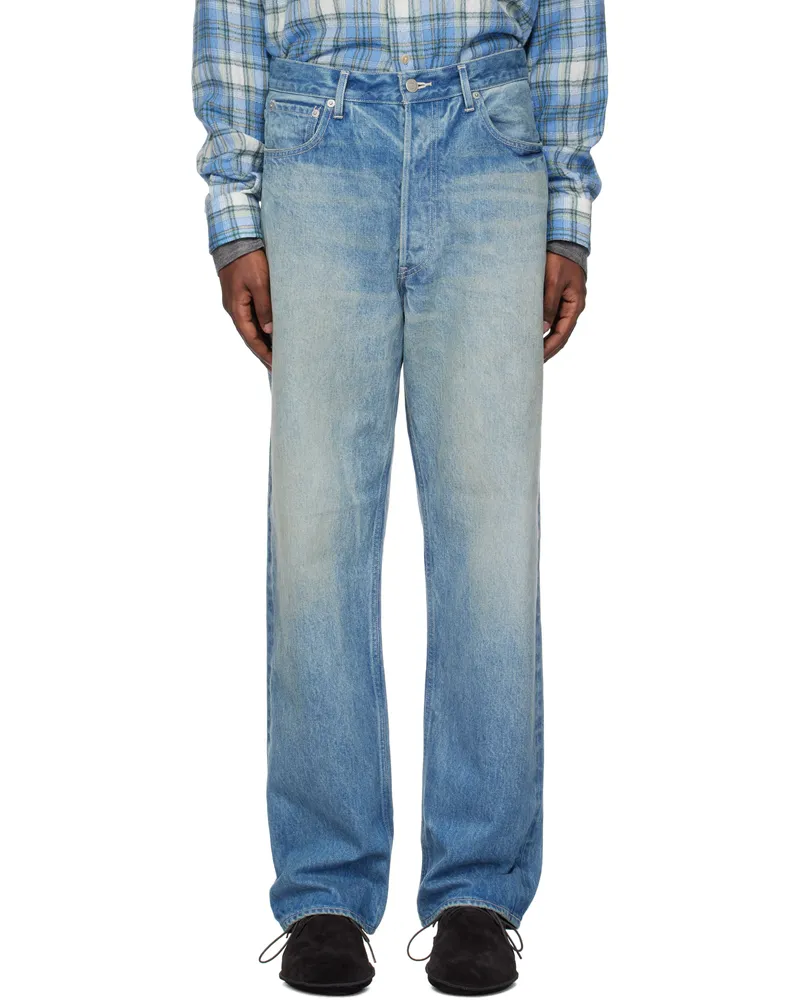 AURALEE Blue Selvedge Faded Heavy Denim Wide Jeans Faded