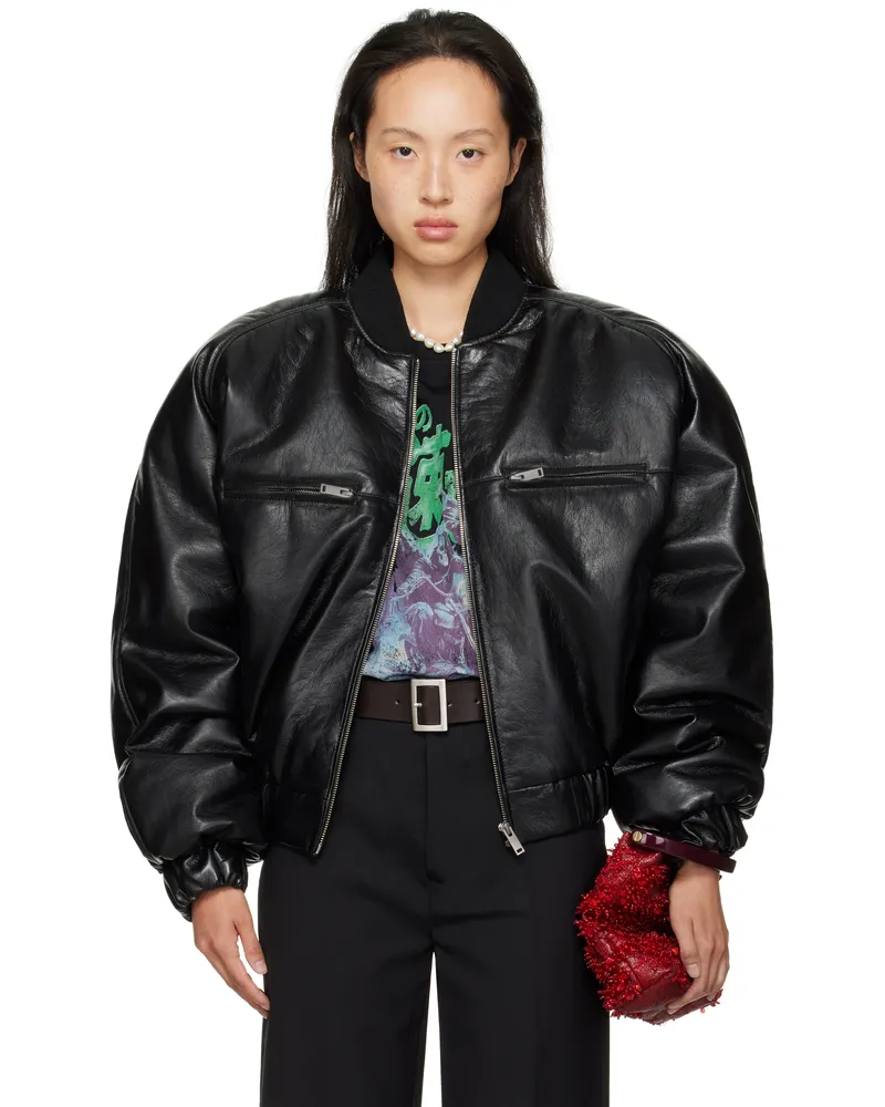 LU'U DAN Black Riot Faux-Leather Bomber Jacket Black
