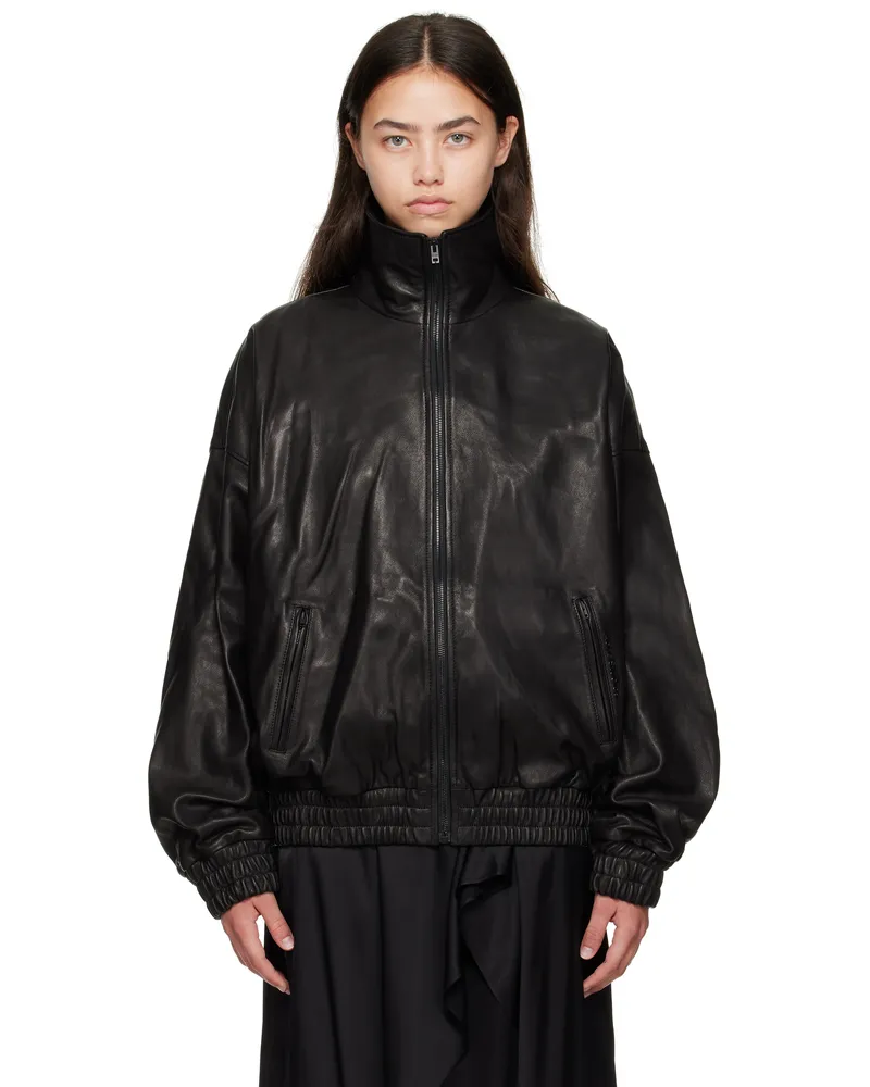 Acne Studios Black Zip Leather Jacket 900