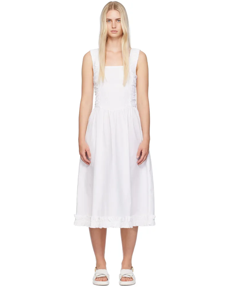 Ganni White Shirred Midi Dress 151