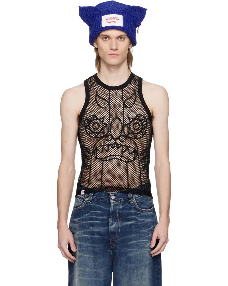 Charles Jeffrey Loverboy Black Graphic Net Tank Top Black