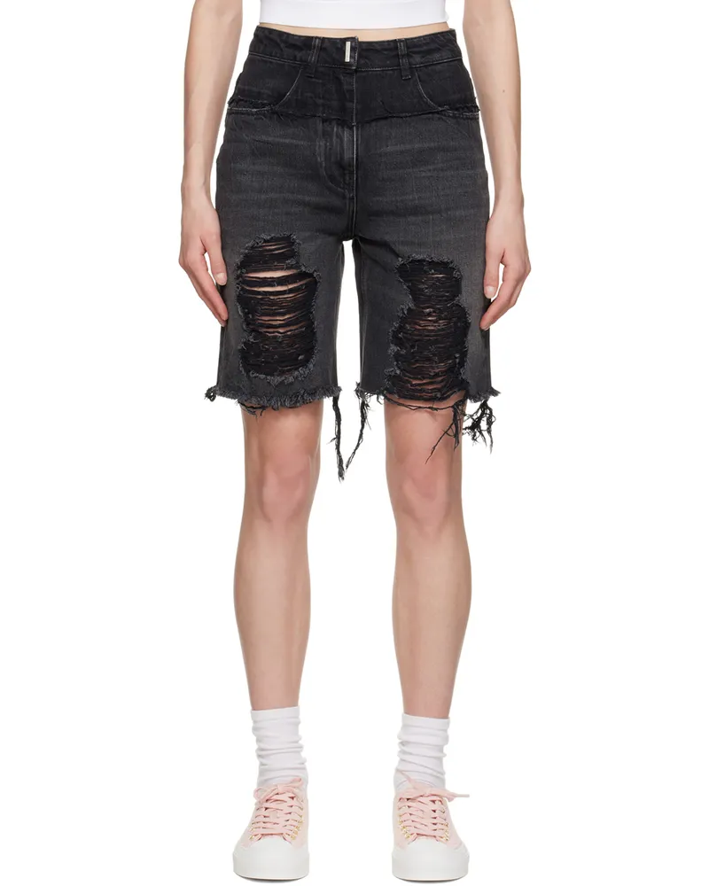 Givenchy Black Distressed Denim Shorts 001