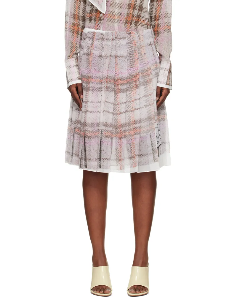 Acne Studios Gray & Pink Printed Silk Midi Skirt Ans