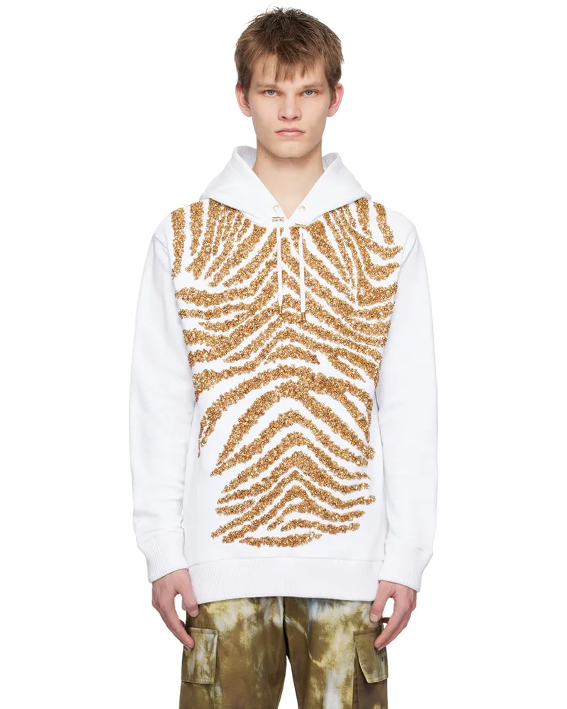 Balmain White Zebra Stripes Hoodie Gad