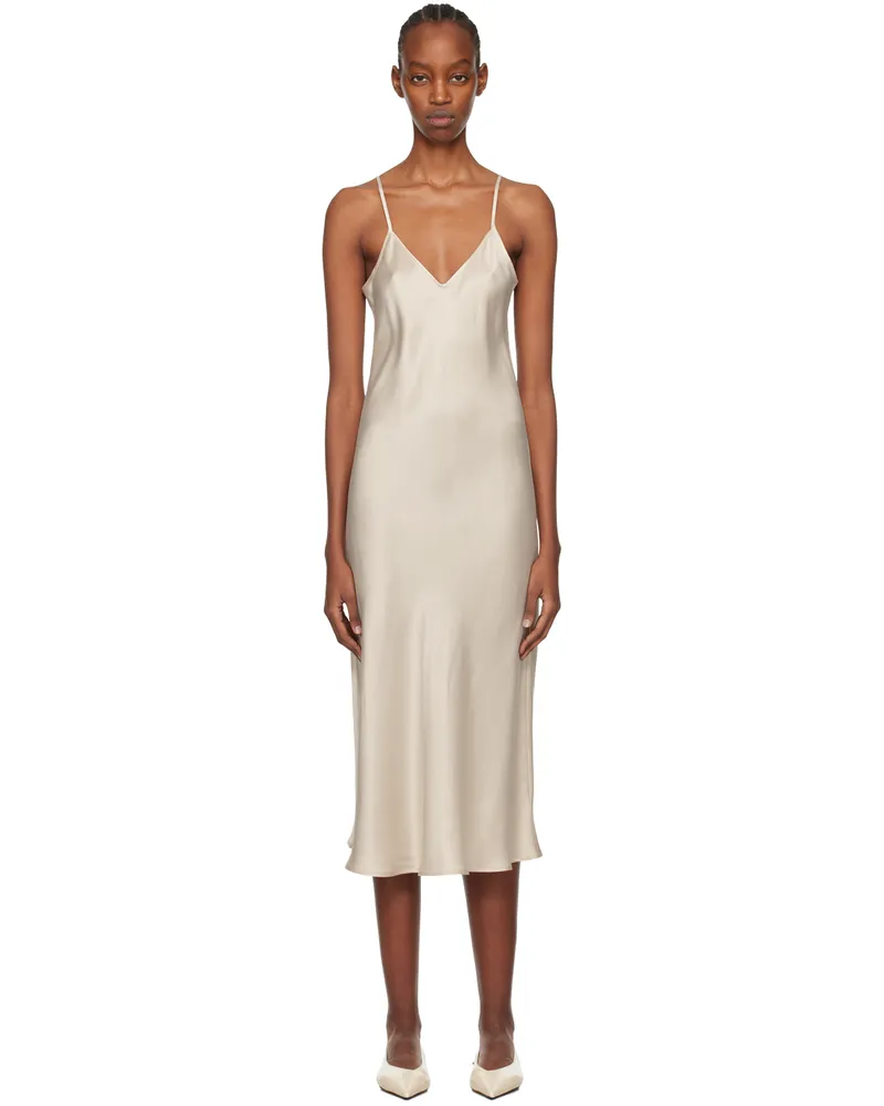 Silk Laundry Beige 90's Midi Dress Hazelnut