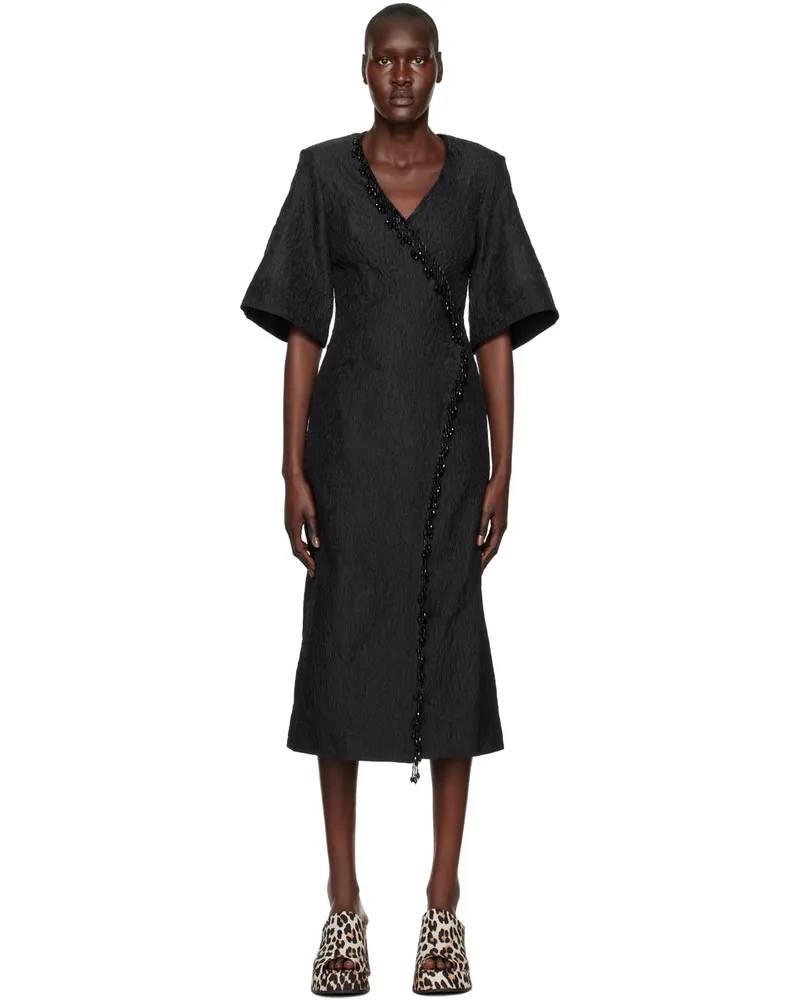 Ganni Black Beaded Fringe Midi Dress 099