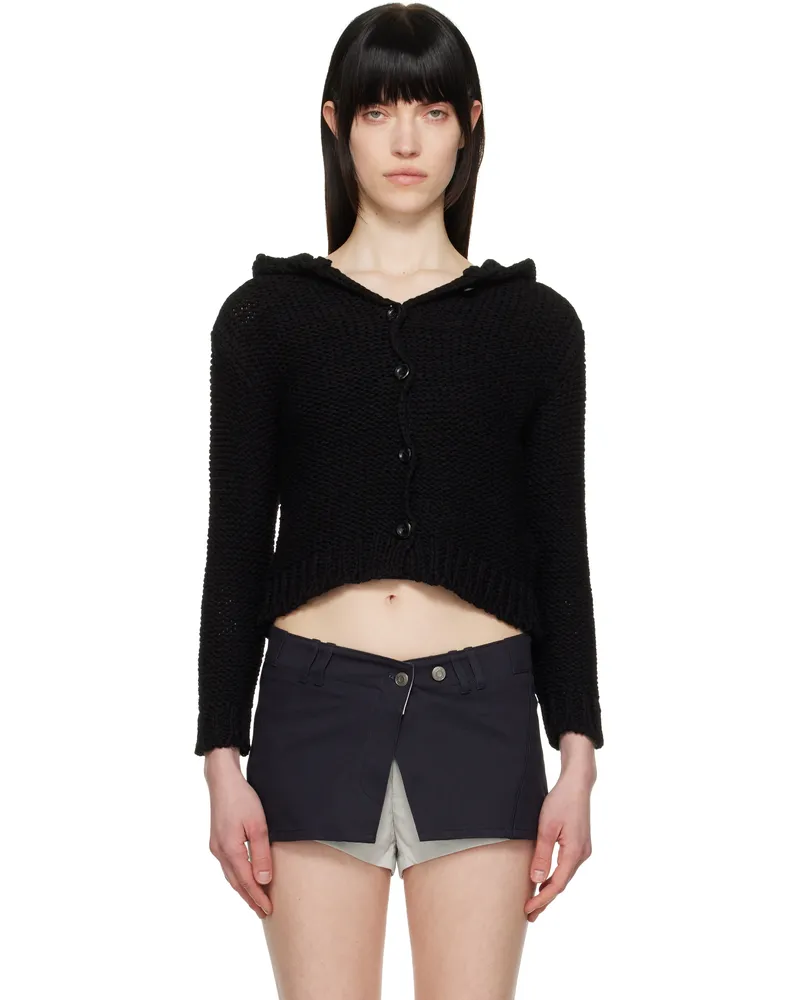 OPEN YY Black Hooded Chunky Cardigan Black