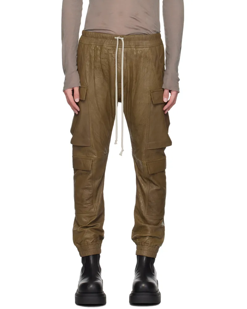 Rick Owens Brown Mastodon Megacargo Leather Pants 35