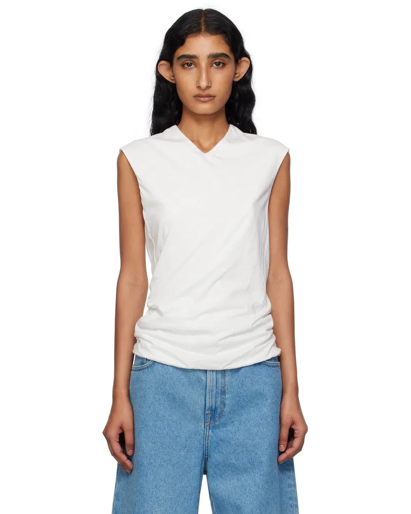 6397 White High V Tank Top White