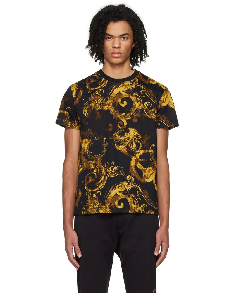 Versace Jeans Black Watercolor Couture T-Shirt Eg89
