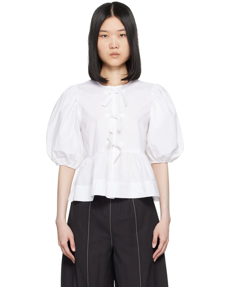 Ganni White Peplum Tie Blouse 151