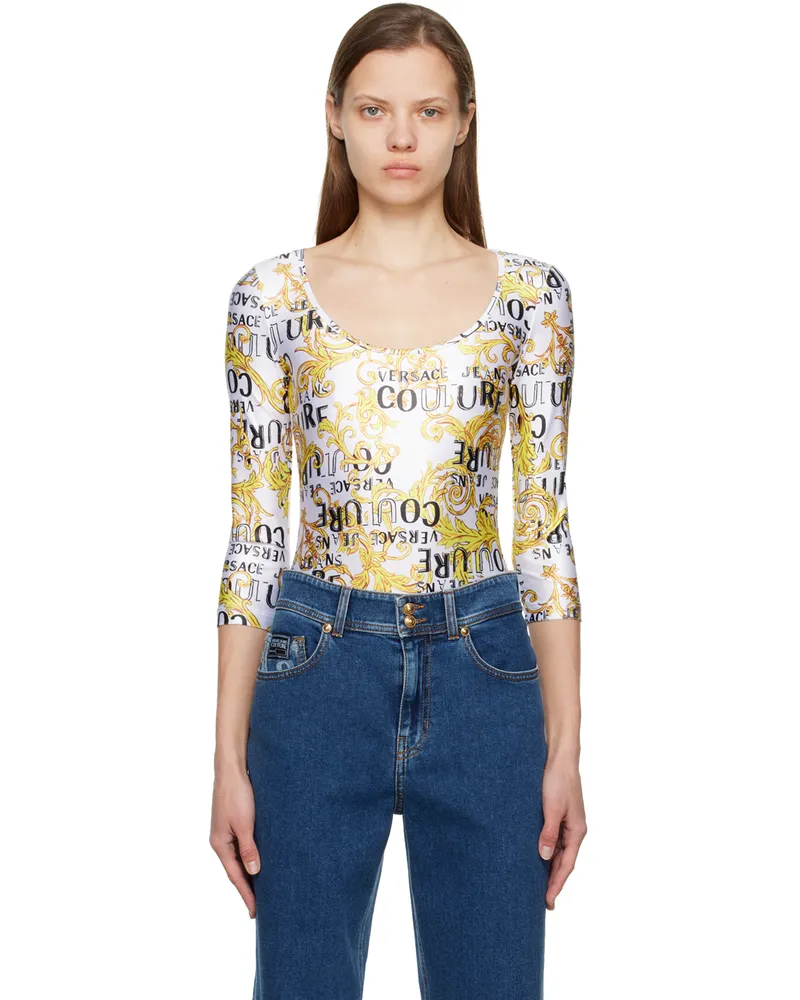 Versace Jeans White Graphic Bodysuit Eg03