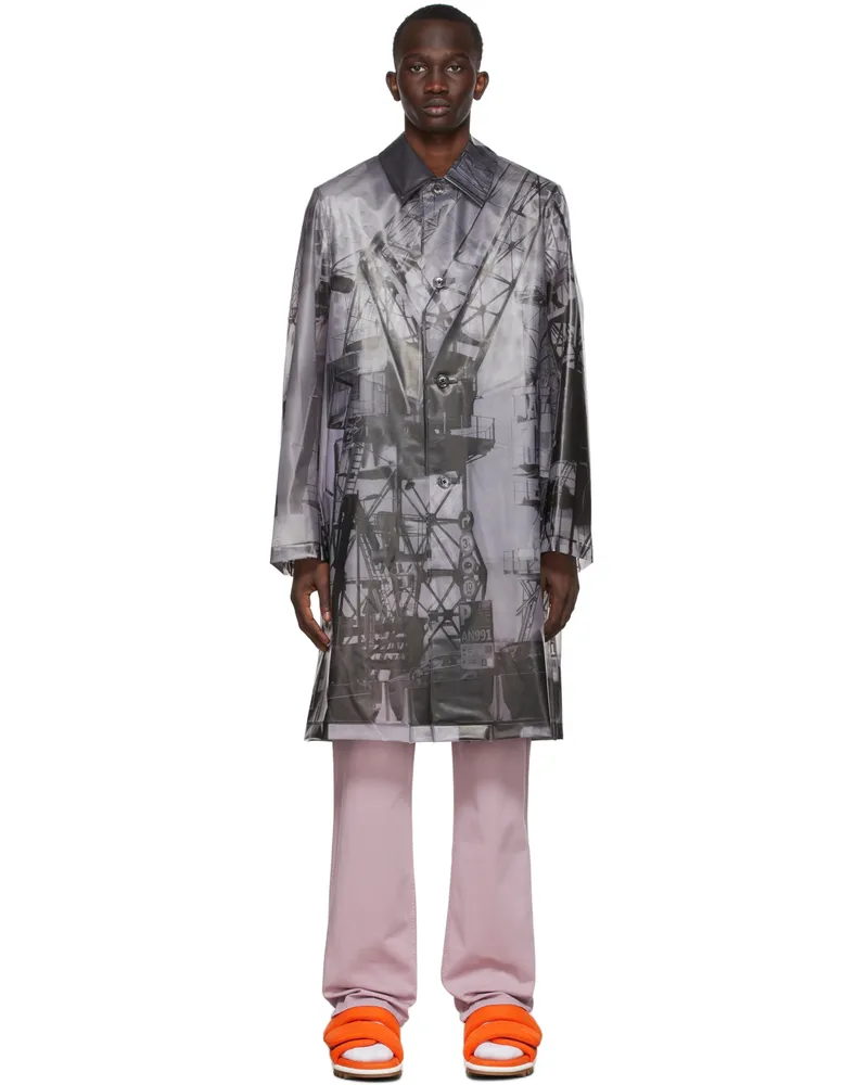 Dries van Noten Grey Polyurethane Printed Coat 802