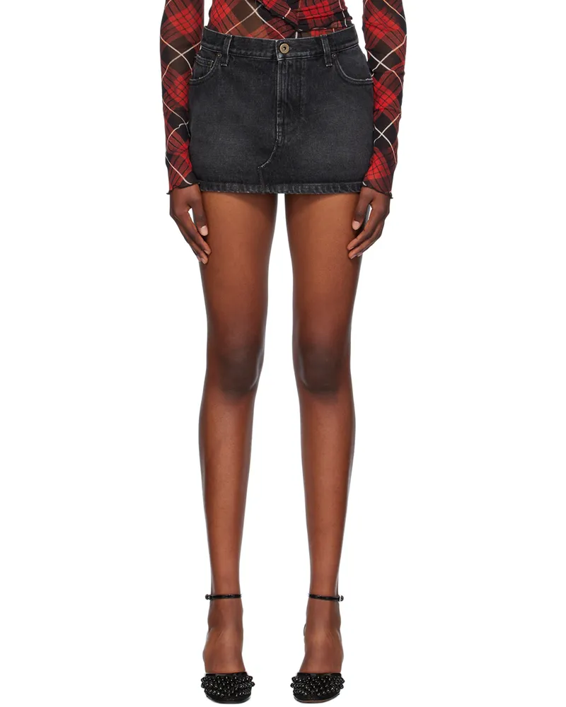Jean Paul Gaultier Black Faded Denim Miniskirt 06-vintageblack