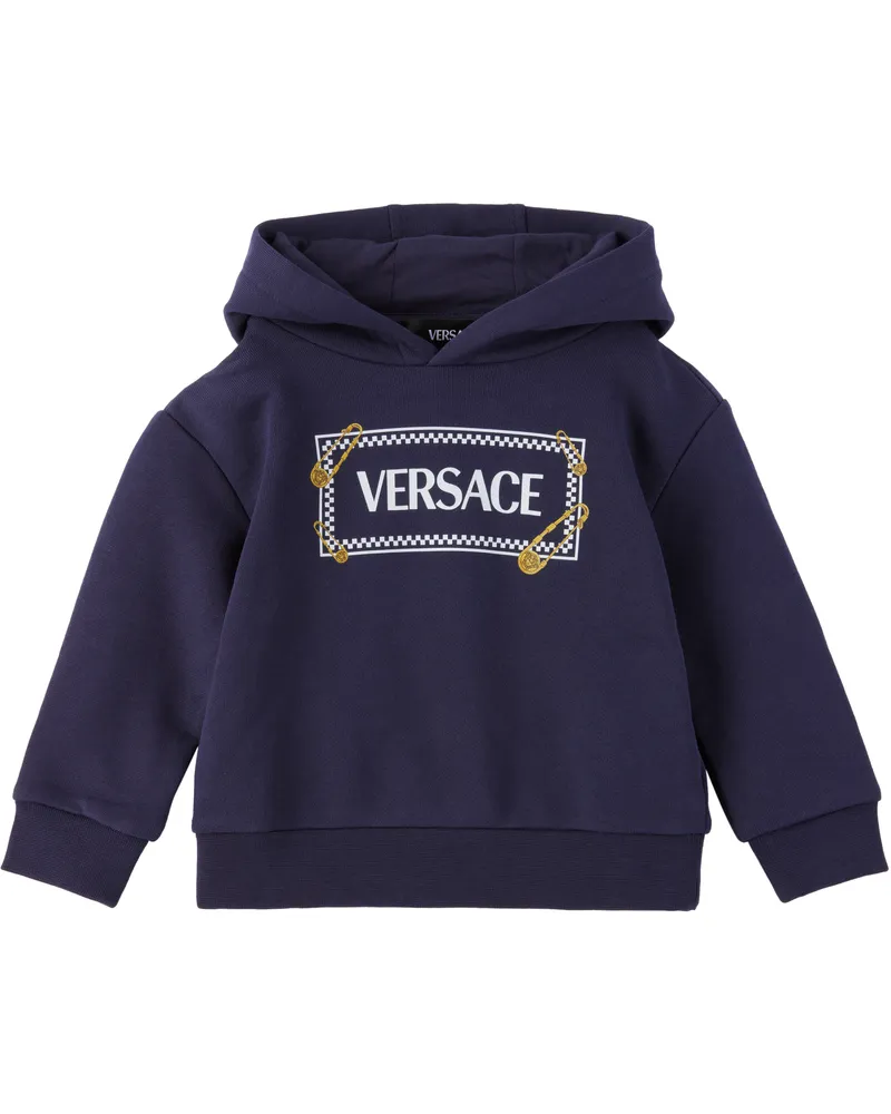 Versace Baby Navy Safety Pin Logo Hoodie 2u2b0