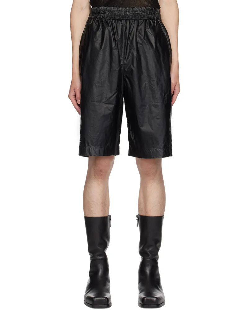 lesugiatelier Black Drawstring Faux-Leather Bermuda Shorts Black