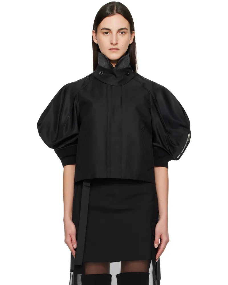 Sacai Black Cotton Gabardine x Nylon Twill Jacket 001