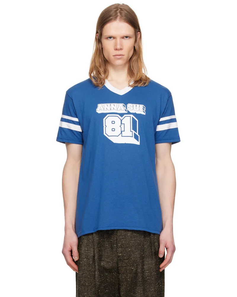 Anna Sui Blue & White 'Anna Sui' Logo T-shirt Royal