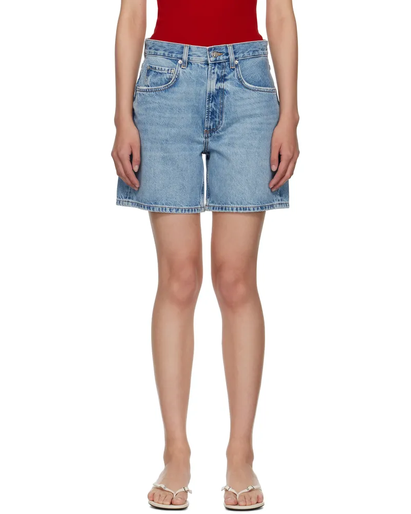 Anine Bing Blue Heath Denim Shorts Washed