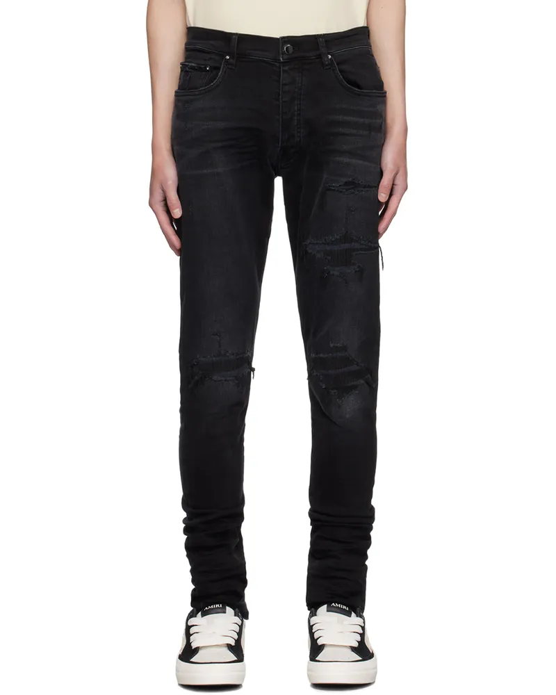 Amiri Black MA Varsity Repair Jeans Vintage