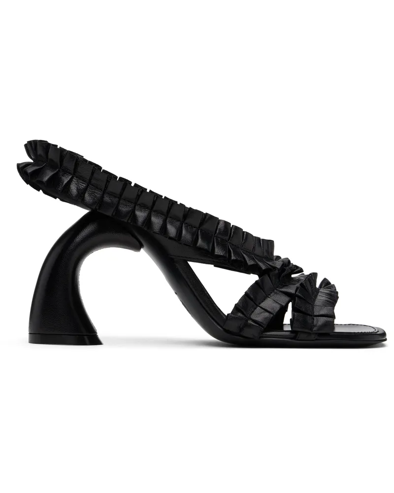 Dries van Noten Black Ruffled Leather Heeled Sandals 900