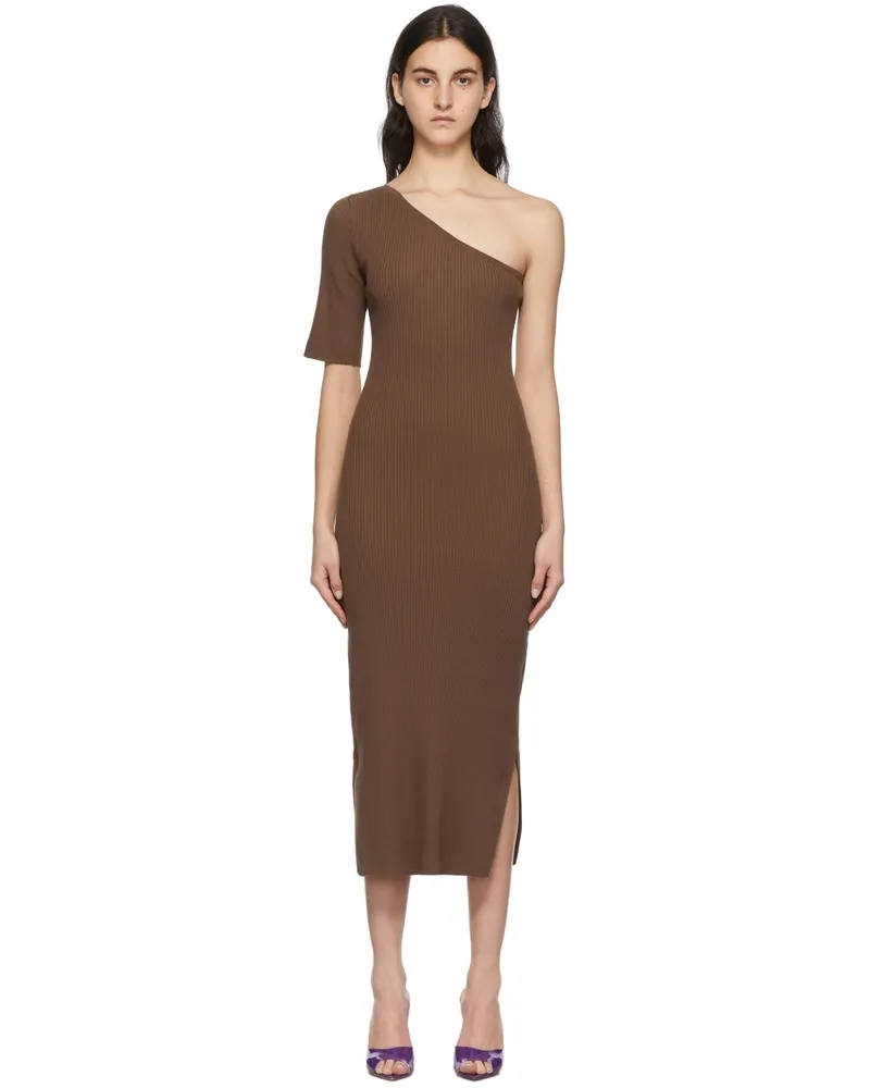 MATÉRIEL Brown One Shoulder Ribbed Dress Brown