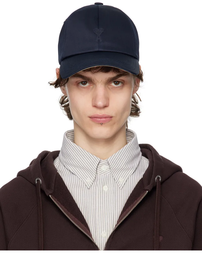 AMI Paris Navy Cotton Ami de Coeur Embroidery Cap 4332