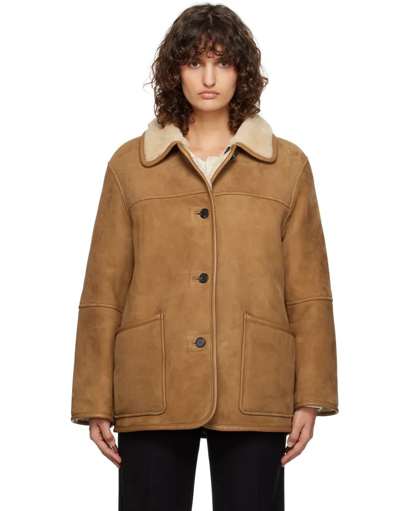 Dunst Tan & Off-White Genuine Shearling Reversible Jacket Camel