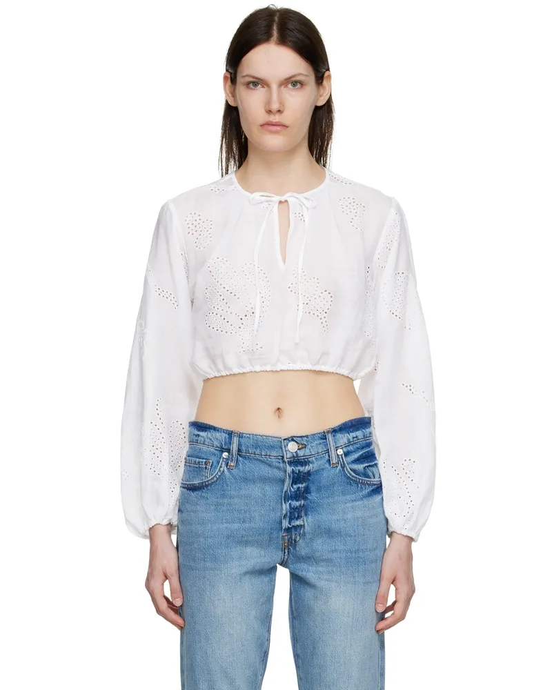 Frame Denim White Ramie Blouse Blanc