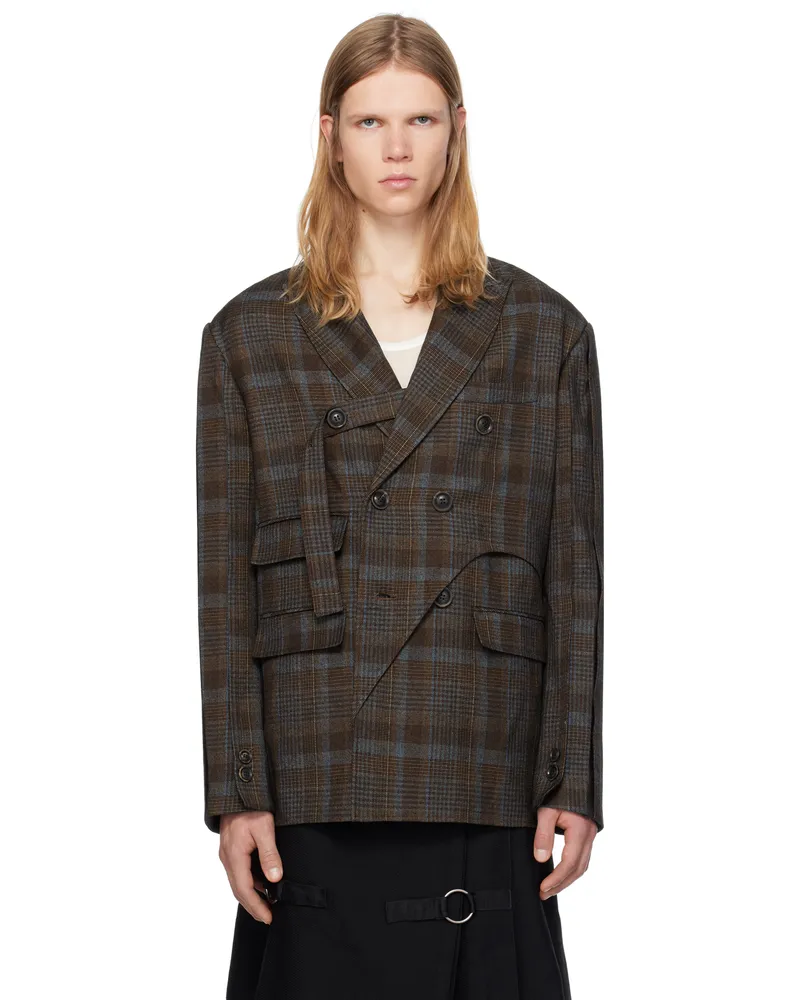 Andersson Bell Brown SOE Check Wrap Double-Breasted Blazer Brown