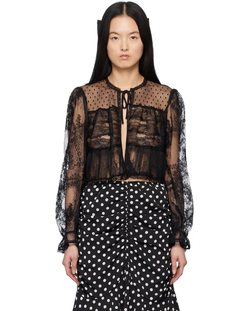 Anna Sui Black Lace Combo Bed Cardigan Black