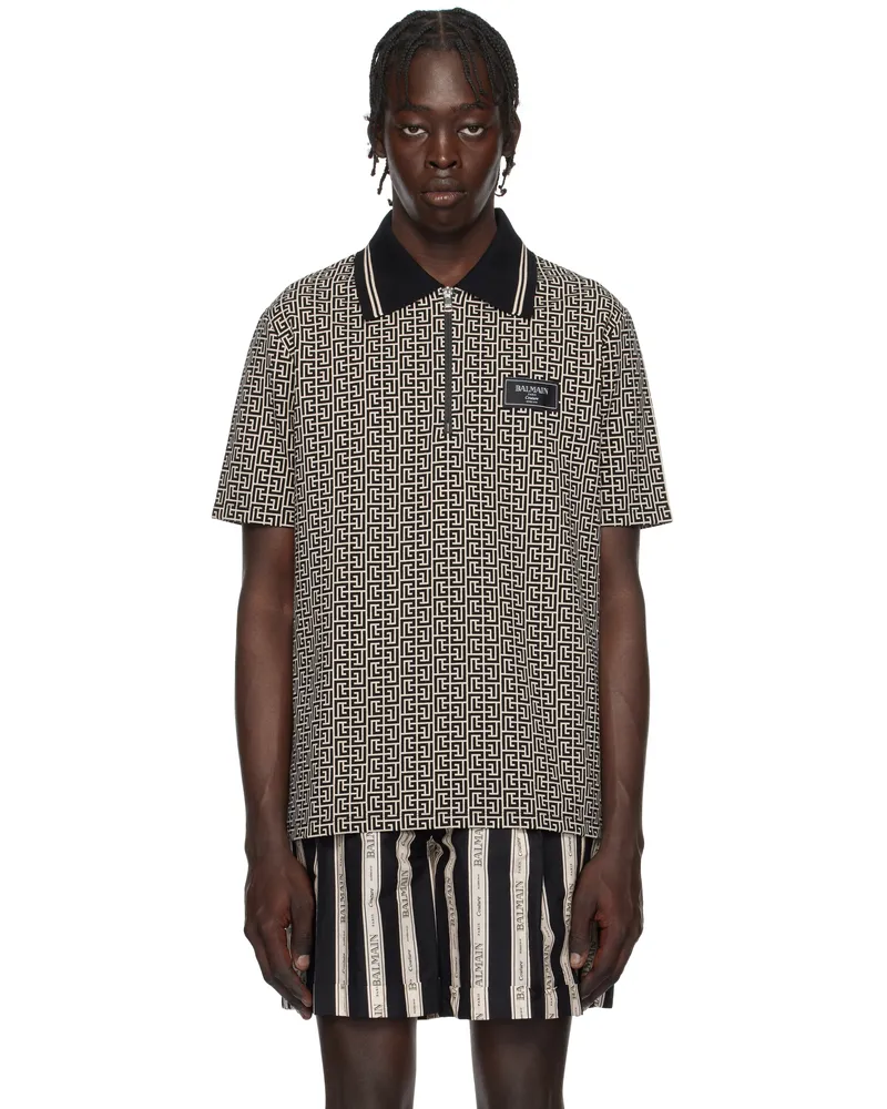 Balmain Black & White 'PB' Labryinth Polo Gfe
