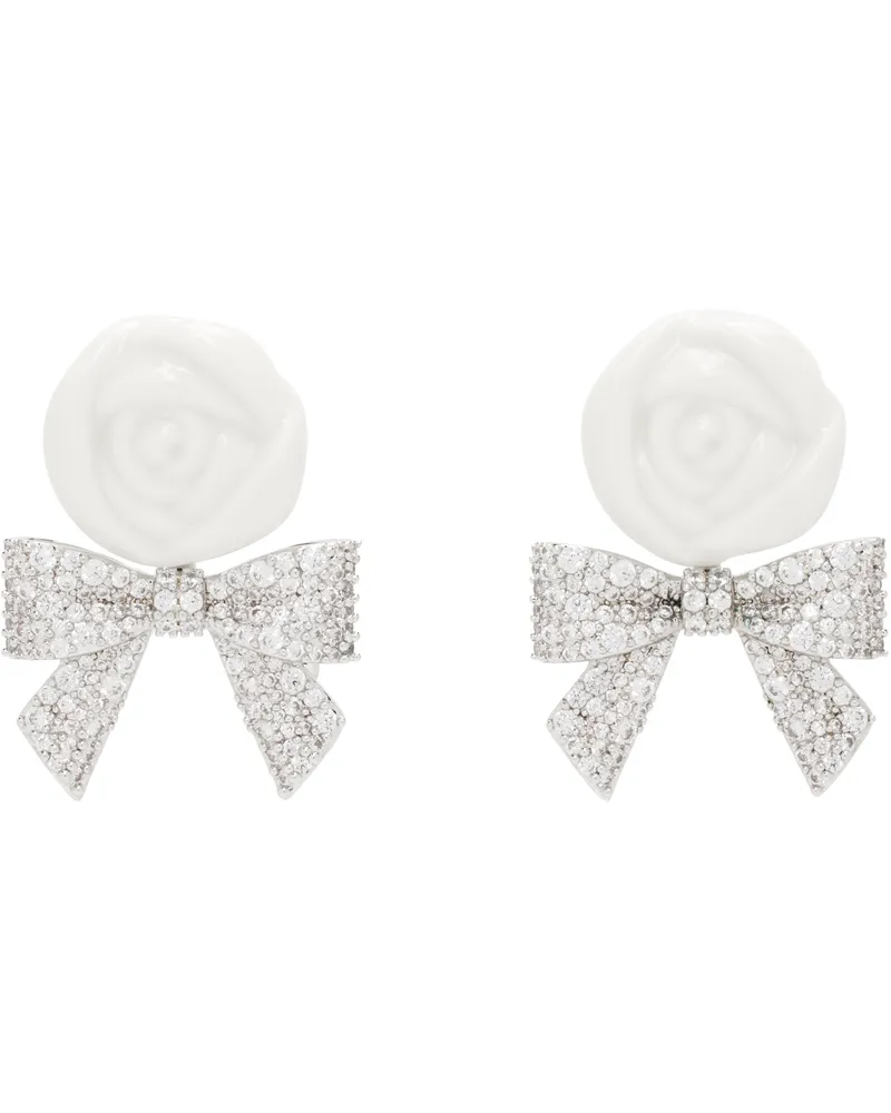 SHUSHU/TONG Silver & White YVMIN Edition Ceramics Rose Pave Bowknot Earrings White