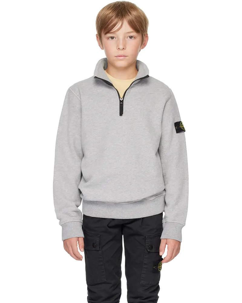 Stone Island Kids Gray Half-Zip Sweatshirt Grey