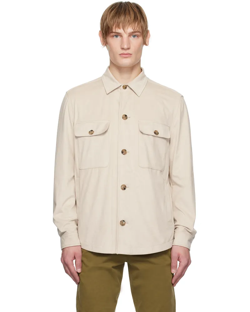 HUGO BOSS Beige Flap Pocket Faux-Suede Jacket 131-open