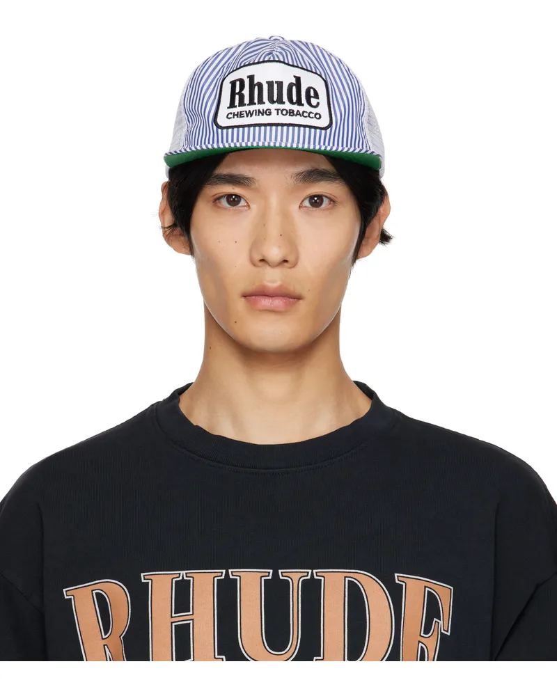 RHUDE Blue & White Striped 'Tobacco' Cap Blue
