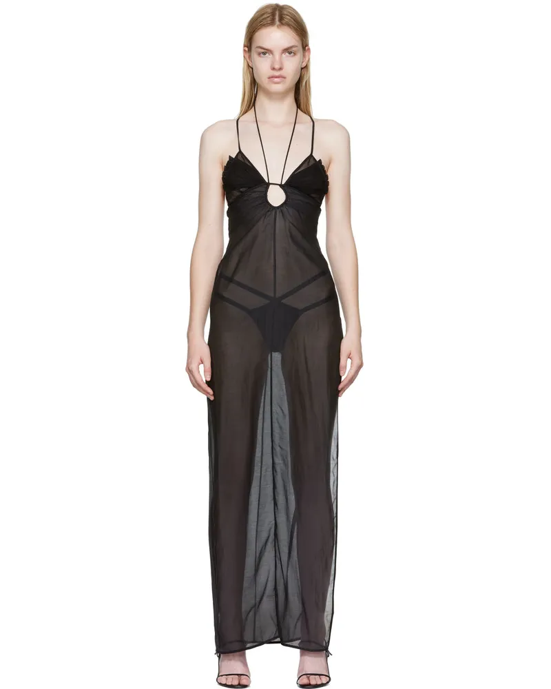 Nensi Dojaka Black Keyhole Pleated Maxi Dress Black