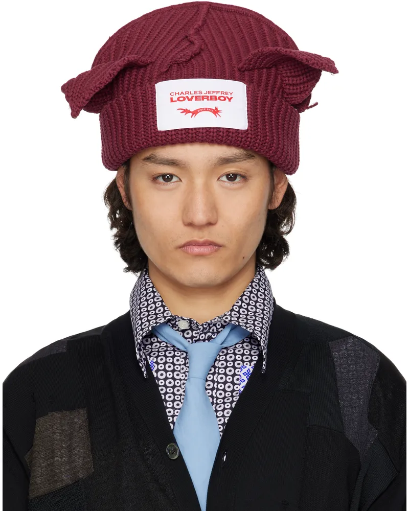 Charles Jeffrey Loverboy Burgundy Chunky Ears Beanie Red