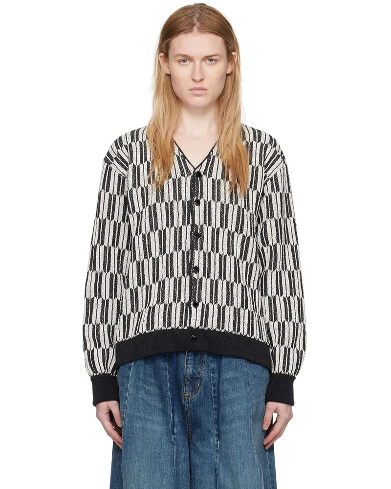 NEEDLES Off-White & Black V-Neck Cardigan B-black