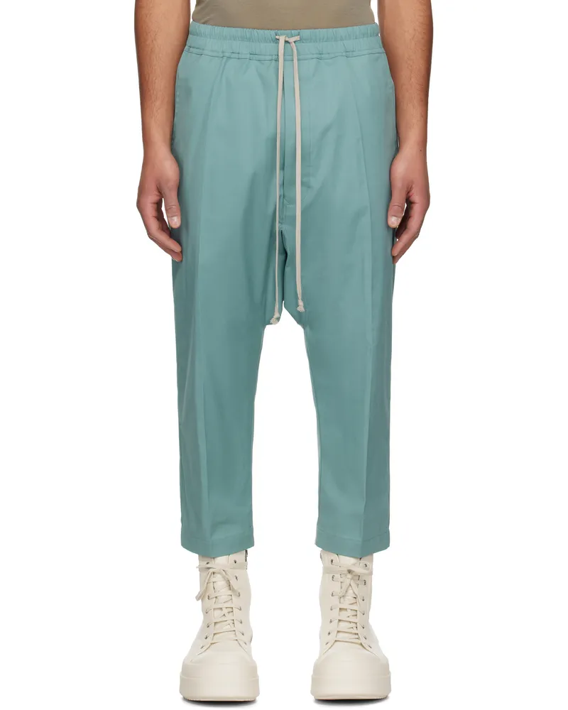 Rick Owens Blue Hollywood Drawstring Cropped Trousers 66