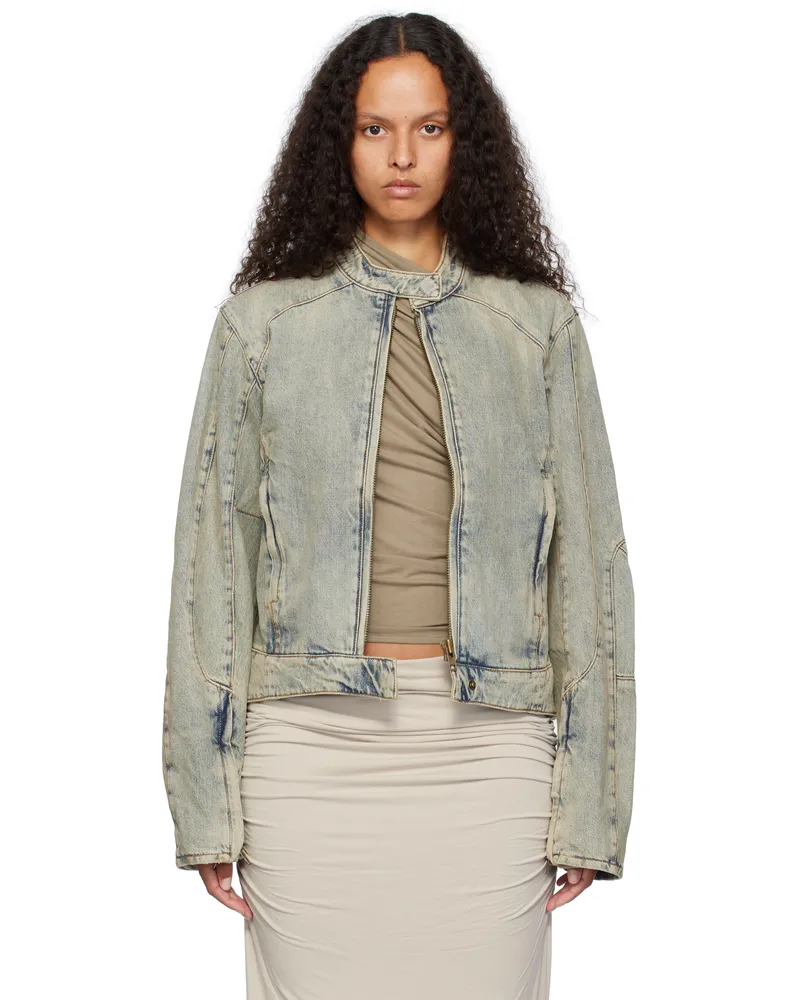 Entire Studios Blue Moto Denim Jacket Surface