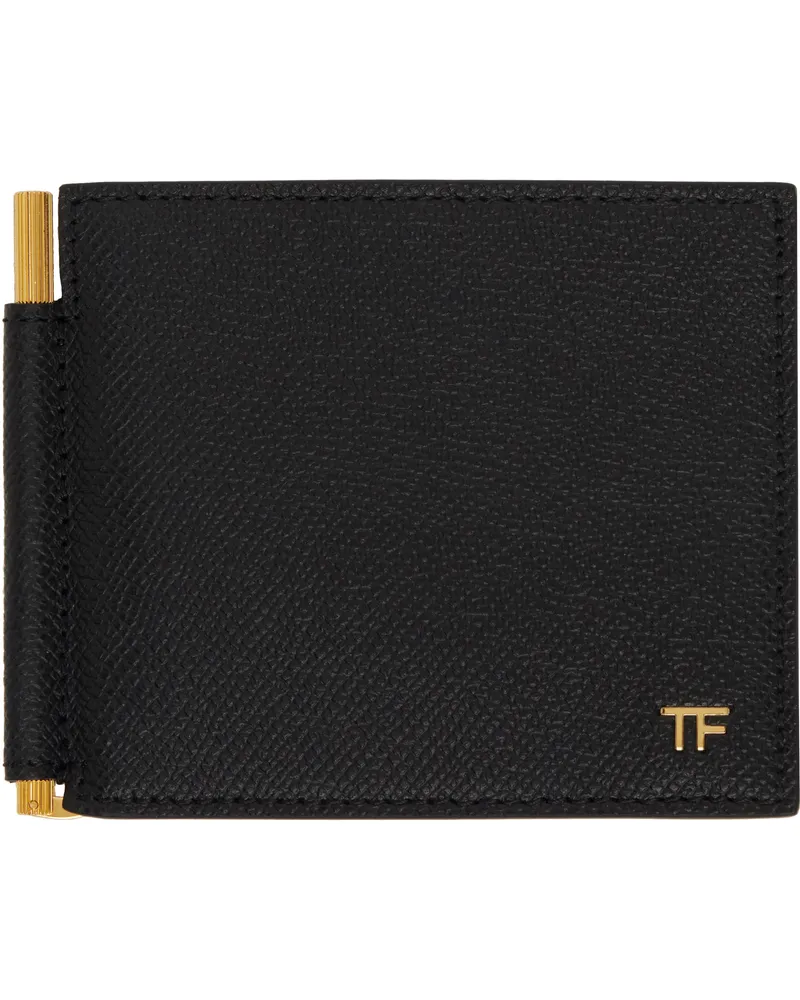 Tom Ford Black Small Grain Leather Money Clip Wallet Black
