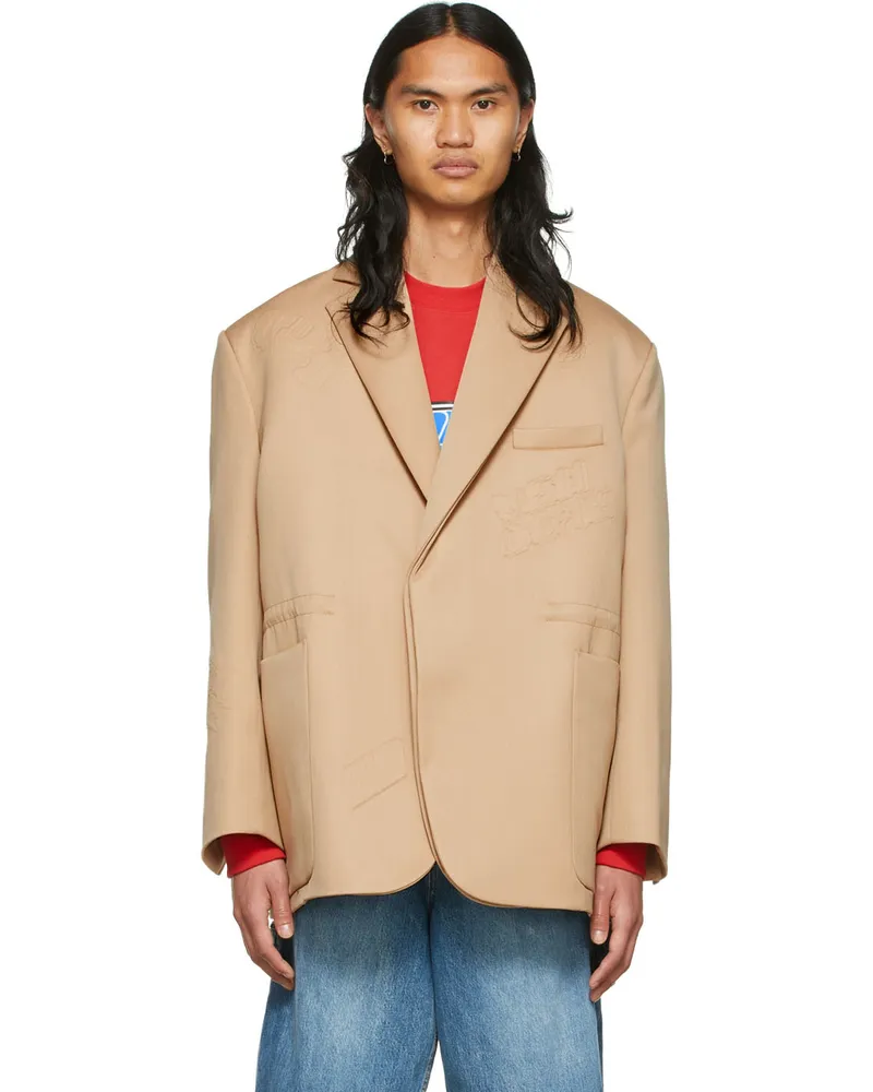 WE 11 DONE Beige Wool & Polyester Blazer Beige