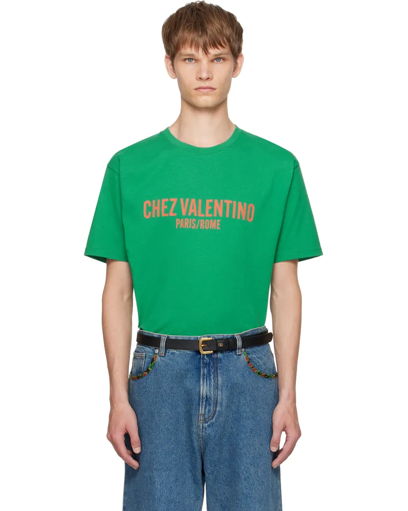 Valentino Garavani Green 'Chez Valentino' Print T-shirt Bkg