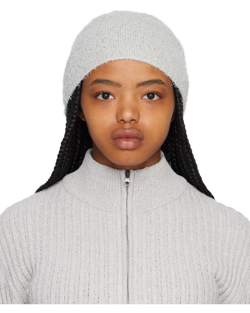 AMOMENTO Gray Fancy Short Beanie Grey